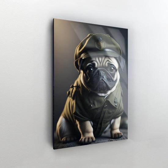 Asker Bulldog Köpek Tasarımlı Dekor Cam Tablo