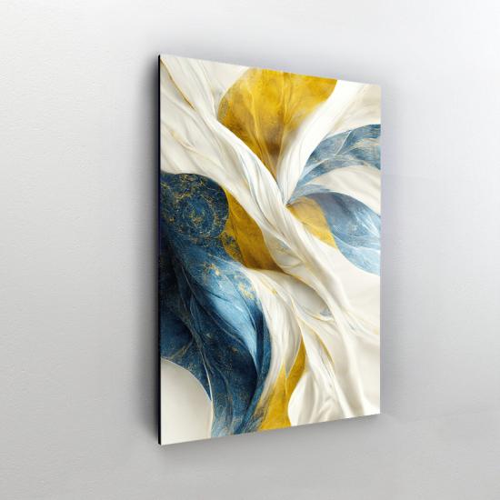 Beyaz Mavi ve Sarı Desen Tasarımlı Dekor Cam Tablo