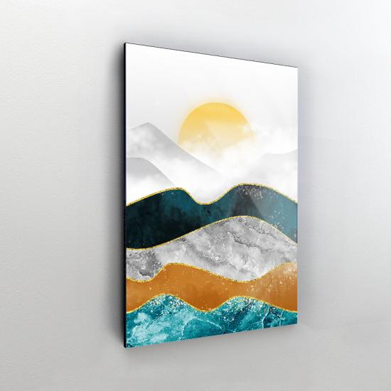 Desen Güneş ve Dağ Tasarımlı Dekor Cam Tablo