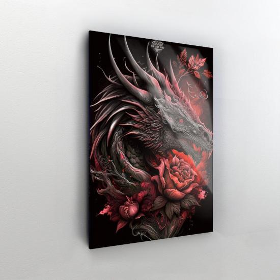 Ejderha ve Güller Tasarımlı Dekor Cam Tablo