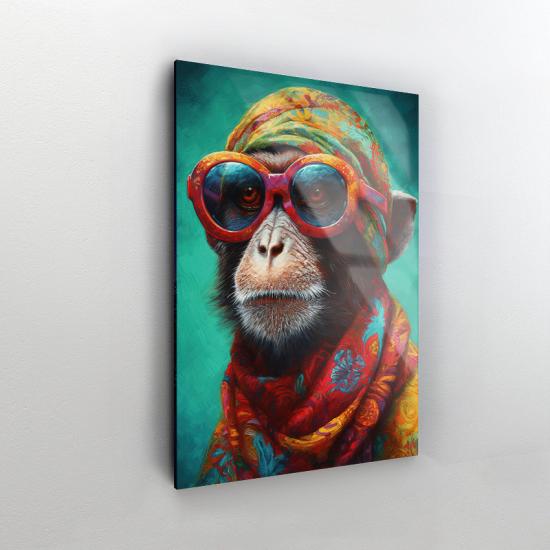 Gezgin Maymun Tasarımlı Dekor Cam Tablo