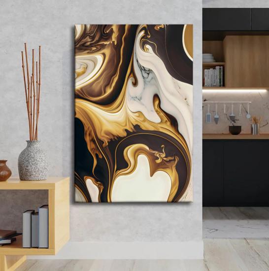 Gold ve Kahverengi Renkli Soyut Desen Tasarımlı Dekor Kanvas Tablo