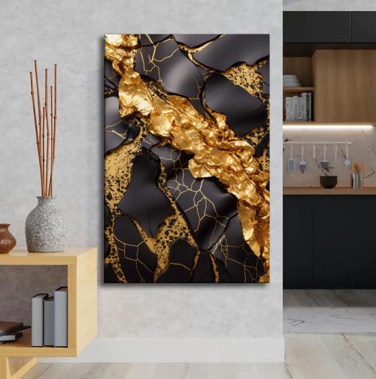 Gold ve Siyah Renkli Desen Tasarımlı Dekor Kanvas Tablo