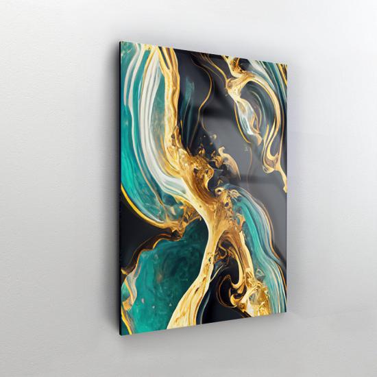 Gold ve Yeşil Desen Tasarımlı Dekor Cam Tablo