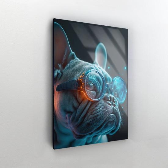 Gözlüklü Bulldog Köpek Tasarımlı Dekor Cam Tablo