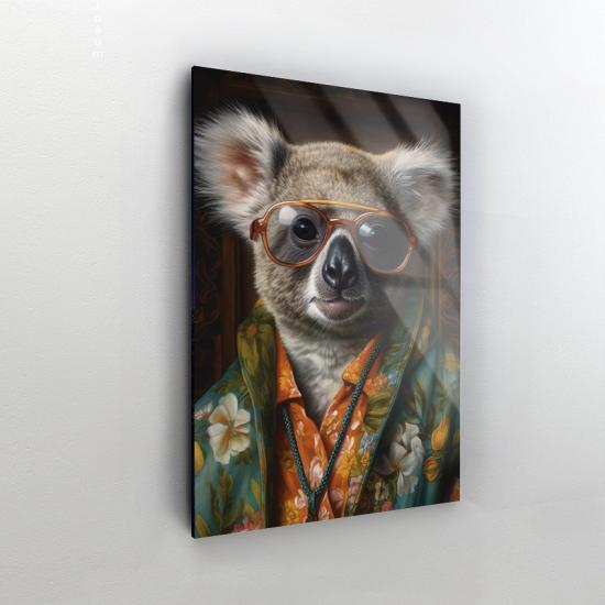Gözlüklü Koala Tasarımlı Dekor Cam Tablo