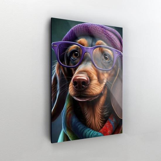 Gözlüklü Köpek Tasarımlı Dekor Cam Tablo