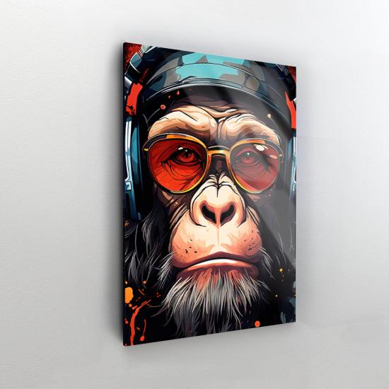 Gözlüklü Maymun Tasarımlı Dekor Cam Tablo