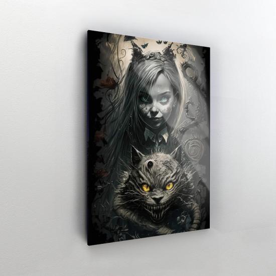 Hayalet Kız ve Kedi Tasarımlı Dekor Cam Tablo