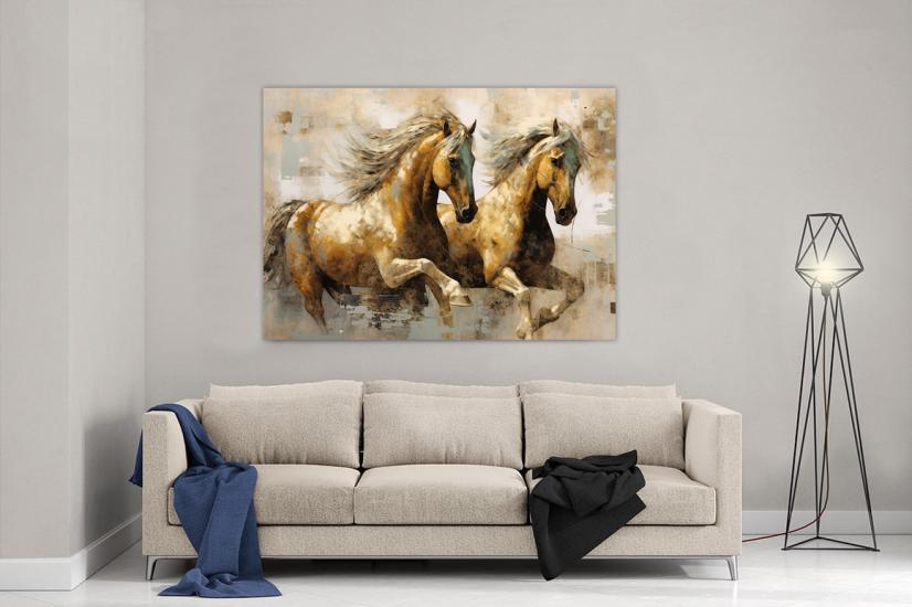 İki At Tasarımlı Dekor Kanvas Tablo