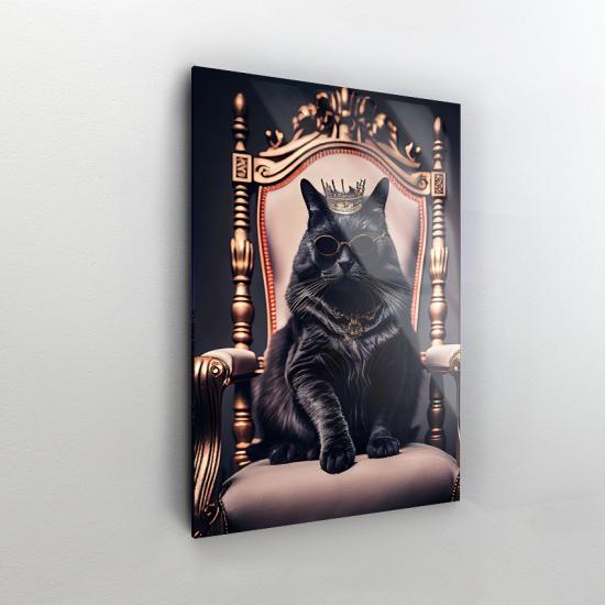 Kraliçe Kedi Tasarımlı Dekor Cam Tablo