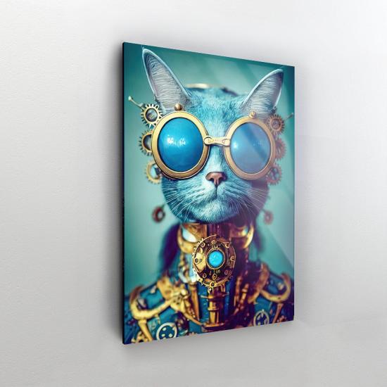 Madalyonlu Kedi Tasarımlı Dekor Cam Tablo
