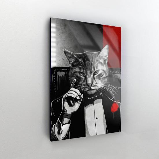 Mafya Kedi Tasarımlı Dekor Cam Tablo