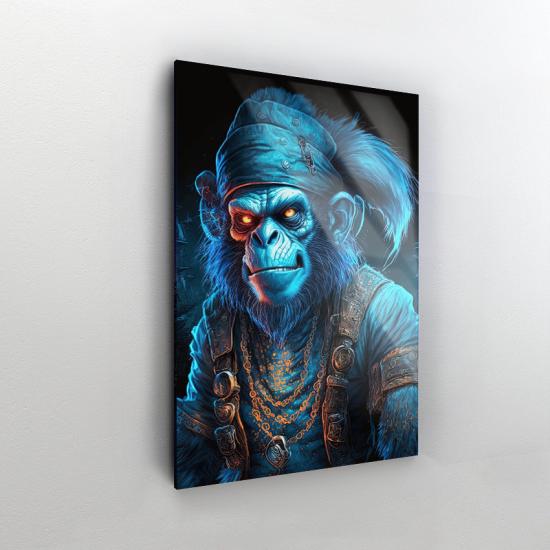 Mavi Renkli Goril Tasarımlı Dekor Cam Tablo