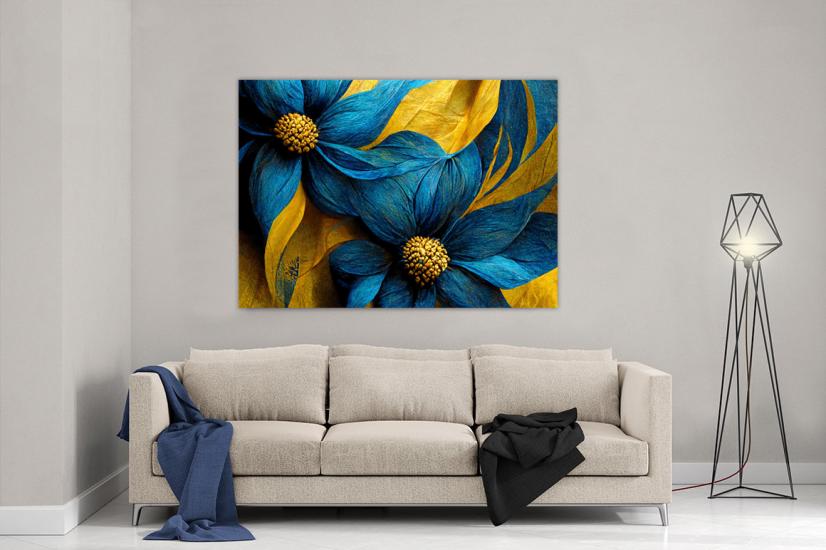 Mavi Çiçekler Tasarımlı Dekor Kanvas Tablo