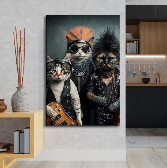 Metalci Kediler Tasarımlı Dekor Kanvas Tablo