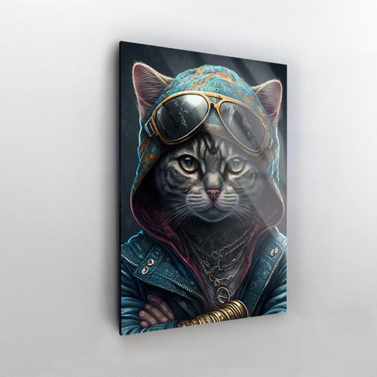 Metalci Kedi Tasarımlı Dekor Cam Tablo