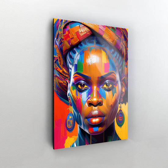 Renkli Afrikalı Kadın Tasarımlı Dekor Cam Tablo