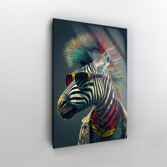 Renkli Zebra Tasarımlı Dekor Cam Tablo