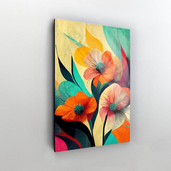Renkli Çiçekler Tasarımlı Dekor Cam Tablo