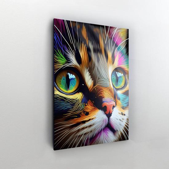 Renkli Kedi Tasarımlı Dekor Cam Tablo