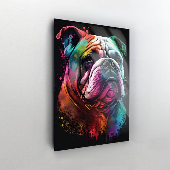 Renkli Bulldog Köpek Tasarımlı Dekor Cam Tablo