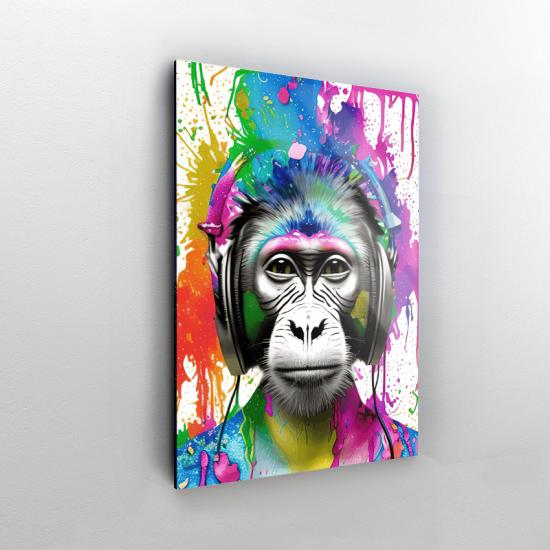 Renkli Desenler ve Maymun Tasarımlı Dekor Cam Tablo