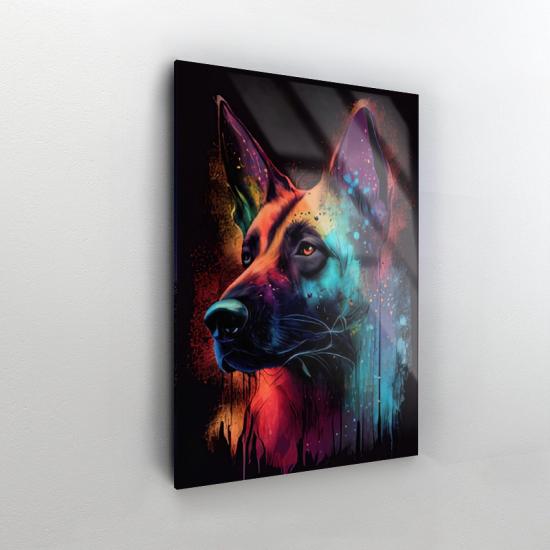 Renkli Desenli Köpek Tasarımlı Dekor Cam Tablo