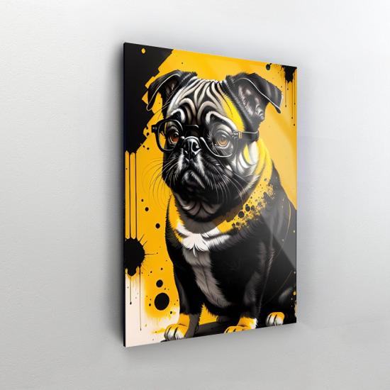 Sarı ve Siyah Renkli Bulldog Köpek Tasarımlı Dekor Cam Tablo