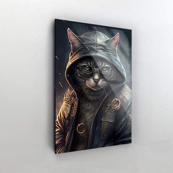Serseri Kedi Tasarımlı Dekor Cam Tablo
