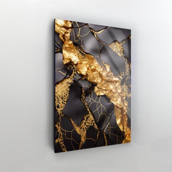 Siyah ve Gold Desen Tasarımlı Dekor Cam Tablo