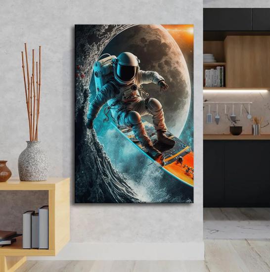 Sörfçü Astronot Tasarımlı Dekor Kanvas Tablo