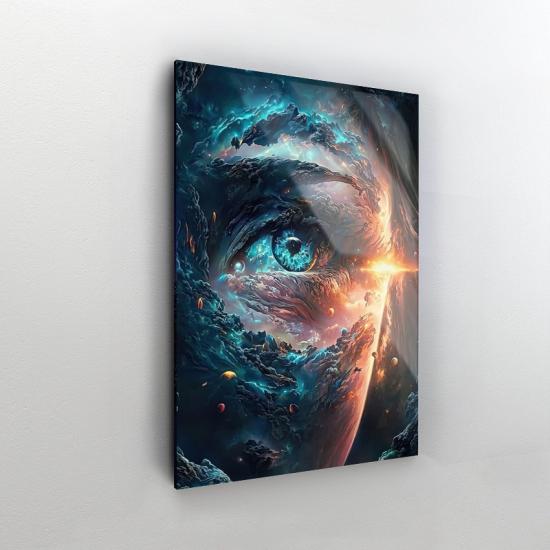 Uzay ve Mavi Göz Tasarımlı Dekor Cam Tablo