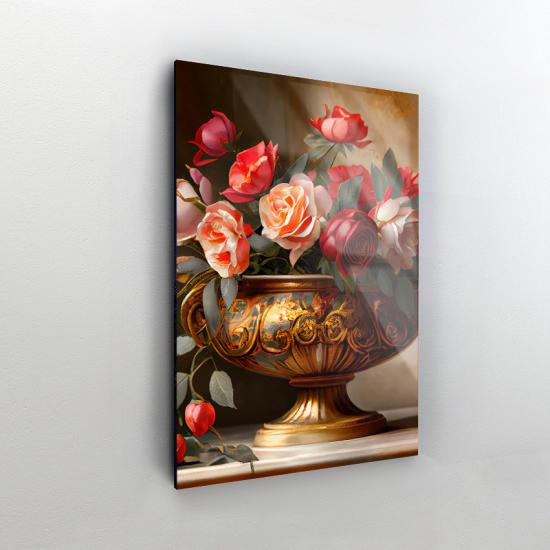 Vazodaki Güller Tasarımlı Dekor Cam Tablo