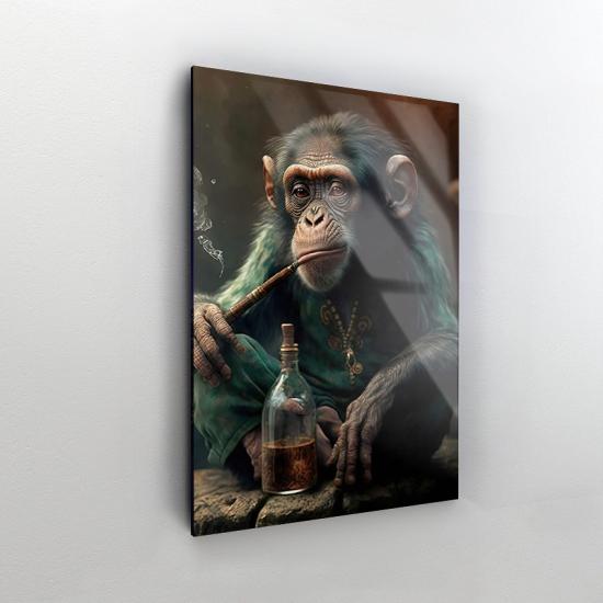 Yaşlı Maymun Tasarımlı Dekor Cam Tablo