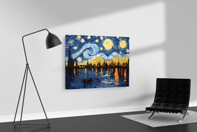 Yıldızlı Gece Resmi Tasarımlı Dekor Kanvas Tablo