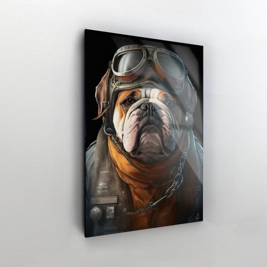 Zincirli Bulldog Köpek Tasarımlı Dekor Cam Tablo