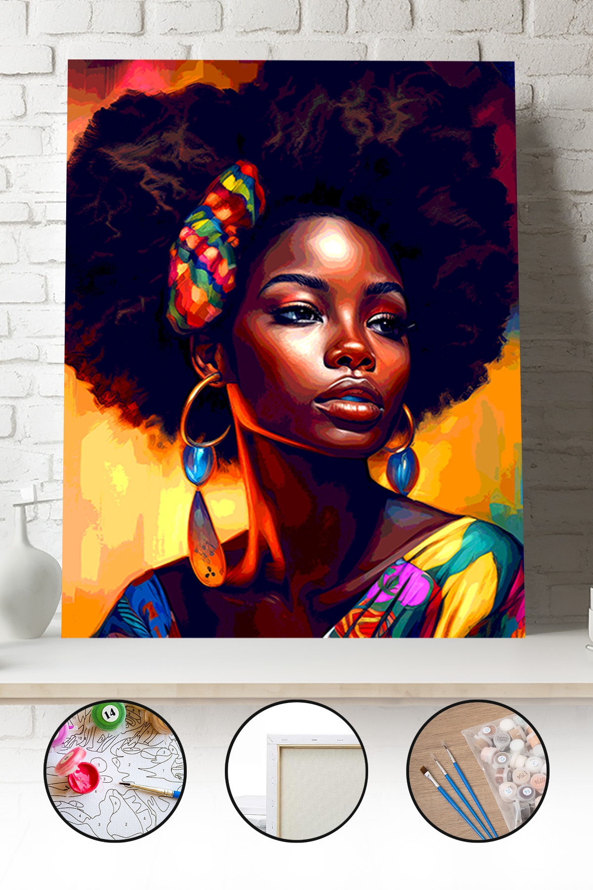 Sayılarla Boyama Seti 40x50 - 50x65 cm Afrikalı Kadın Portresi – Tuval Hobi Boyama Tablosu 02