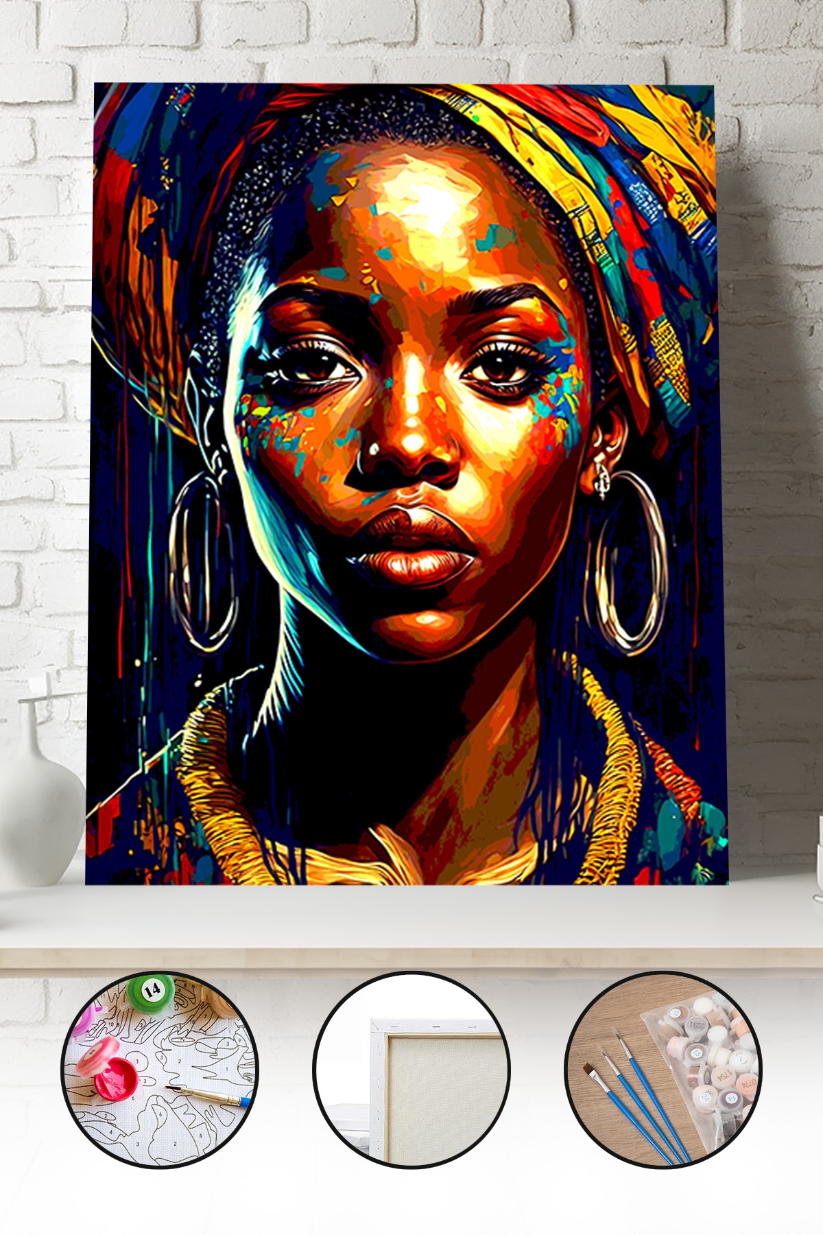 Sayılarla Boyama Seti 40x50 - 50x65 cm Afrikalı Kadın Portresi – Tuval Hobi Boyama Tablosu 03