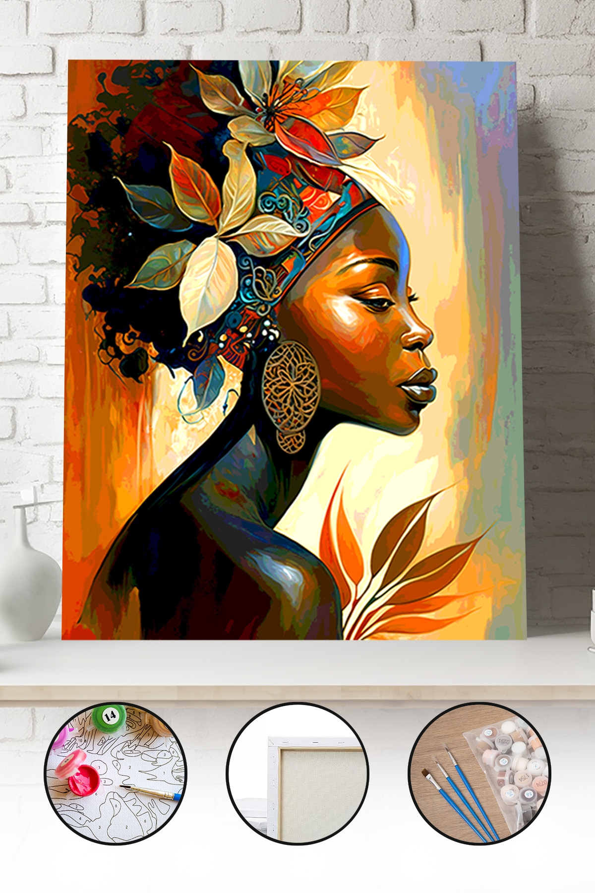 Sayılarla Boyama Seti 40x50 - 50x65 cm Afrikalı Kadın Portresi – Tuval Hobi Boyama Tablosu 04