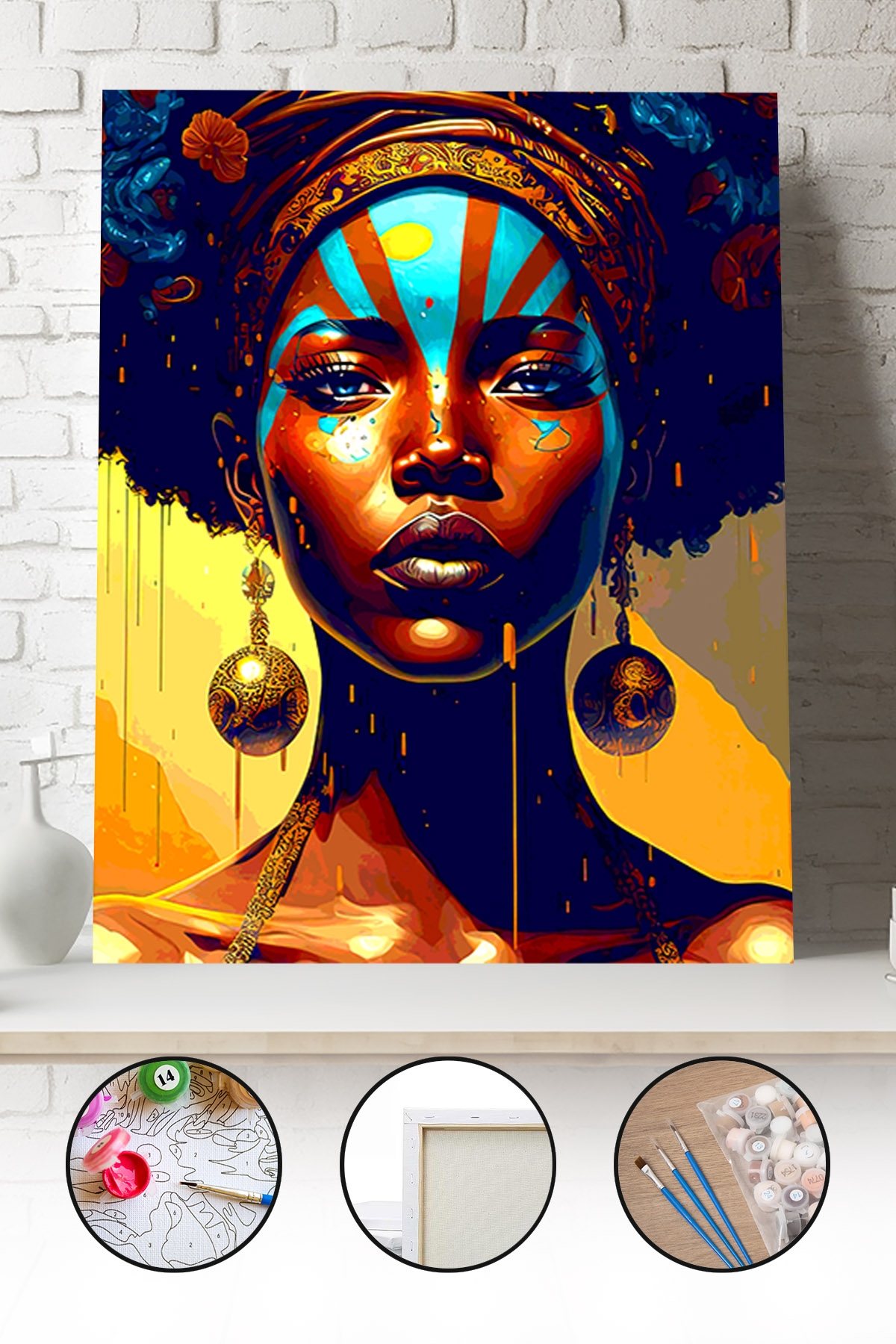 Sayılarla Boyama Seti 40x50 - 50x65 cm Afrikalı Kadın Portresi – Tuval Hobi Boyama Tablosu 18