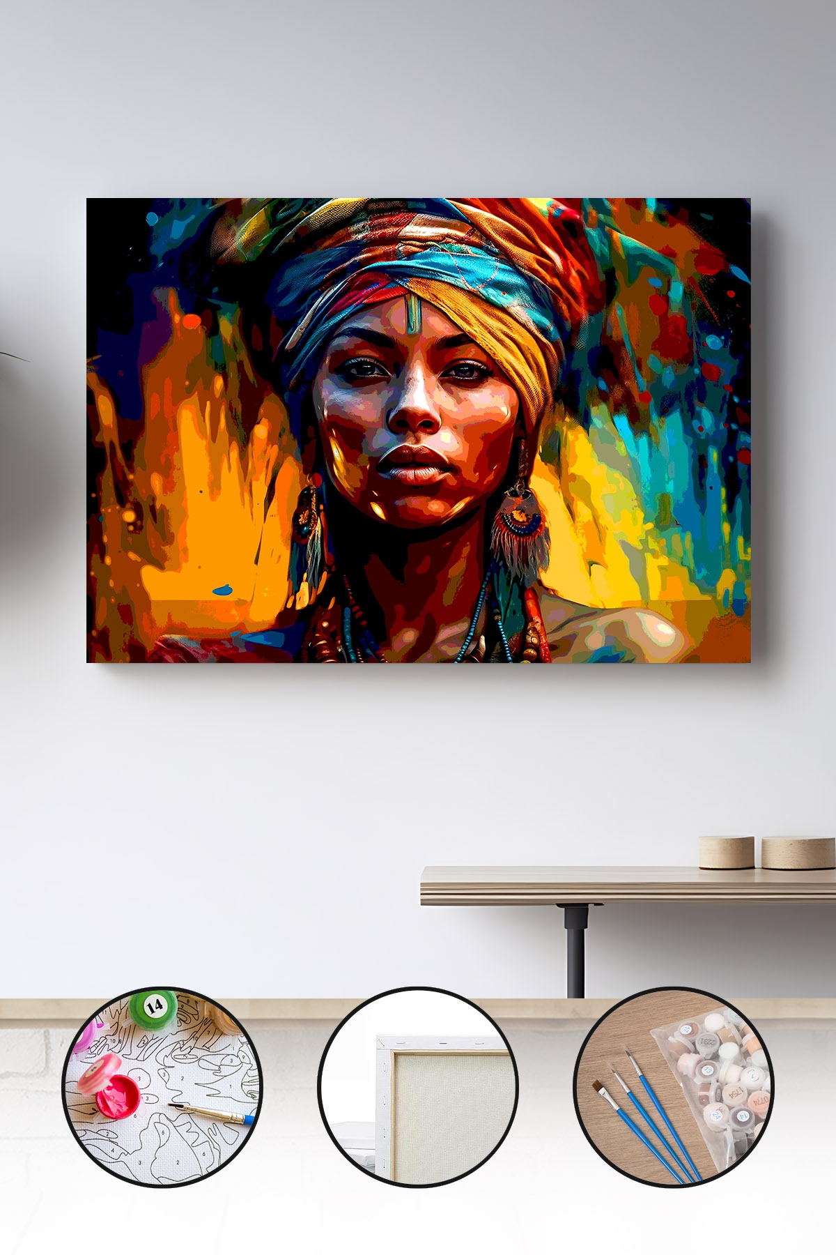 Sayılarla Boyama Seti 40x50 - 50x65 cm Afrikalı Kadın Portresi – Tuval Hobi Boyama Tablosu 20