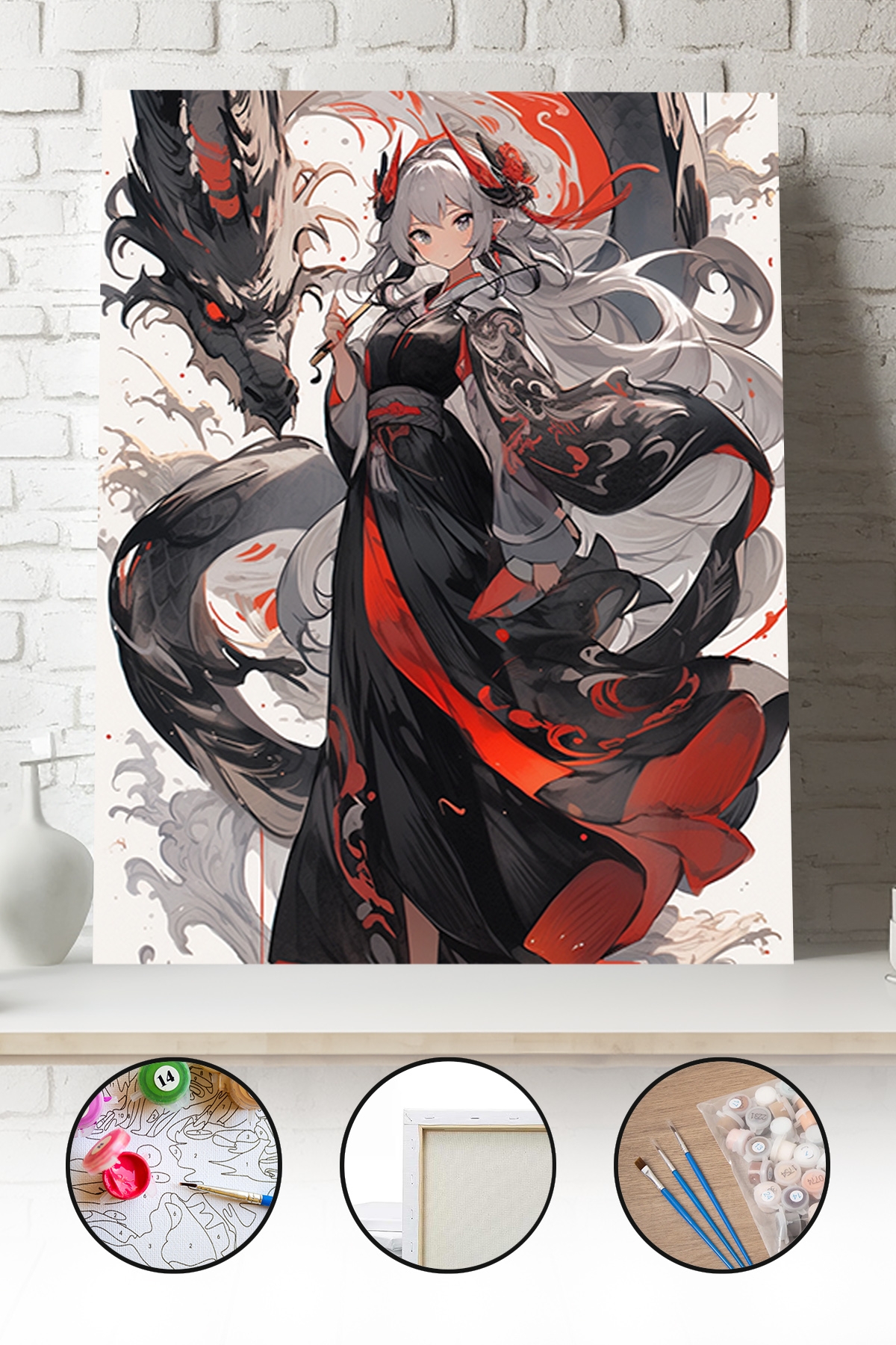 Sayılarla Boyama Seti 40x50 - 50x65 cm Anime Ejder Savaşçı – Tuval Hobi Boyama Tablosu