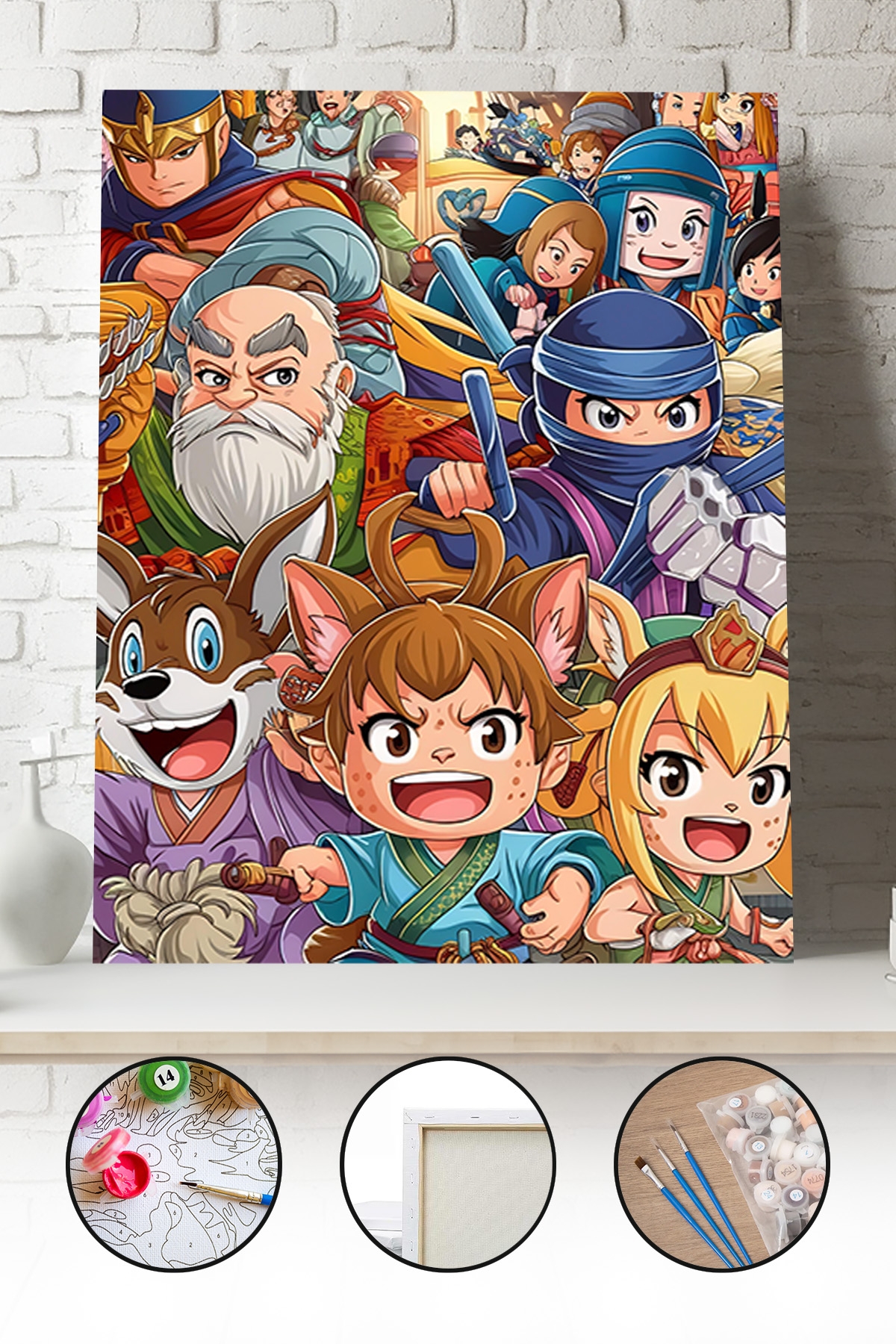 Sayılarla Boyama Seti 40x50 - 50x65 cm Anime Karakterleri – Tuval Hobi Boyama Tablosu