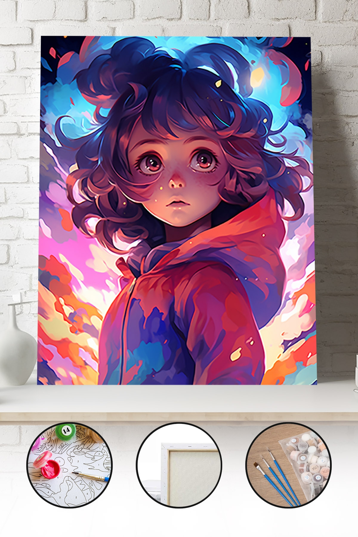 Sayılarla Boyama Seti 40x50 - 50x65 cm Anime Kızı – Tuval Hobi Boyama Tablosu