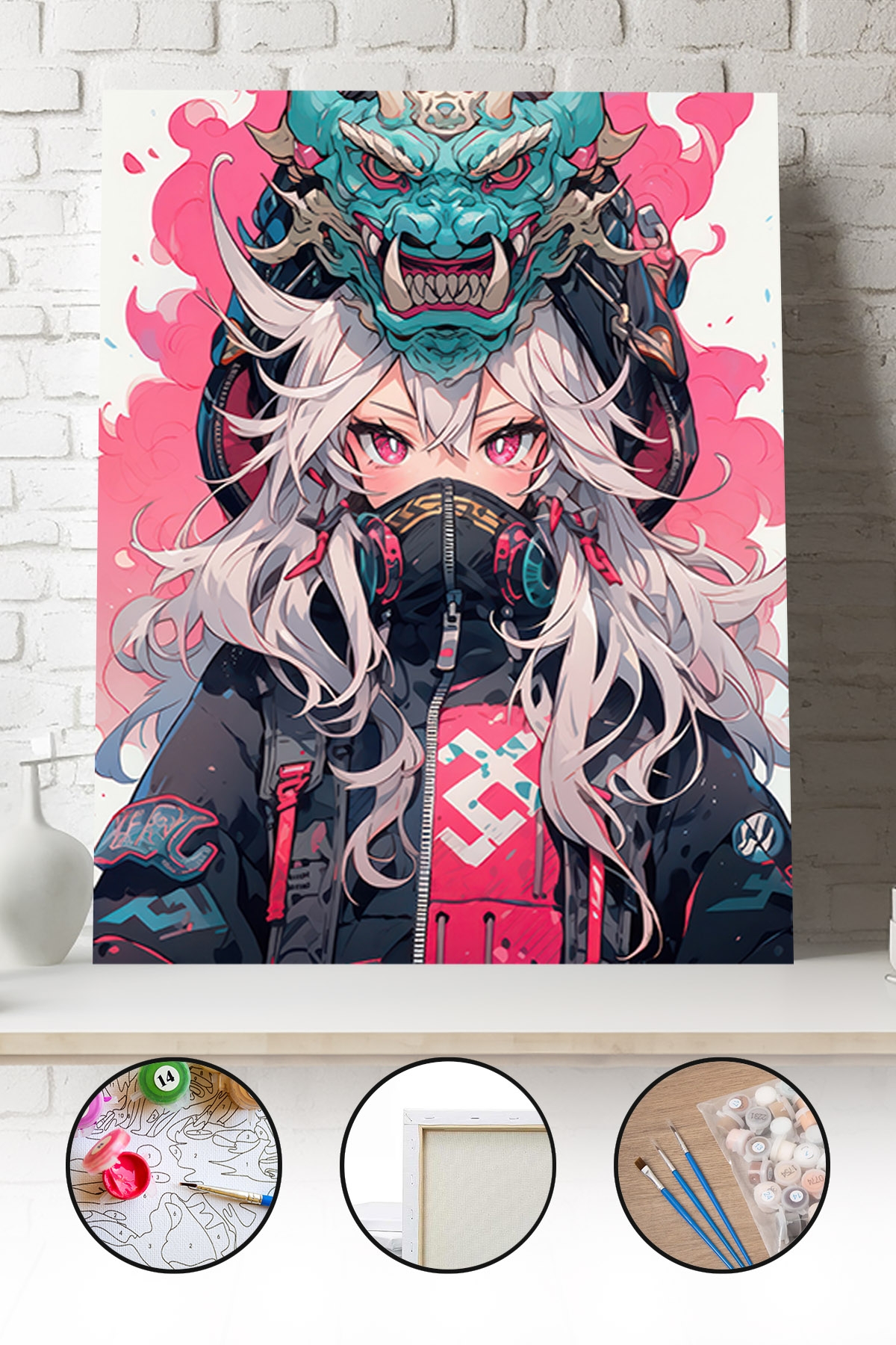 Sayılarla Boyama Seti 40x50 - 50x65 cm Anime Kızı – Tuval Hobi Boyama Tablosu 02