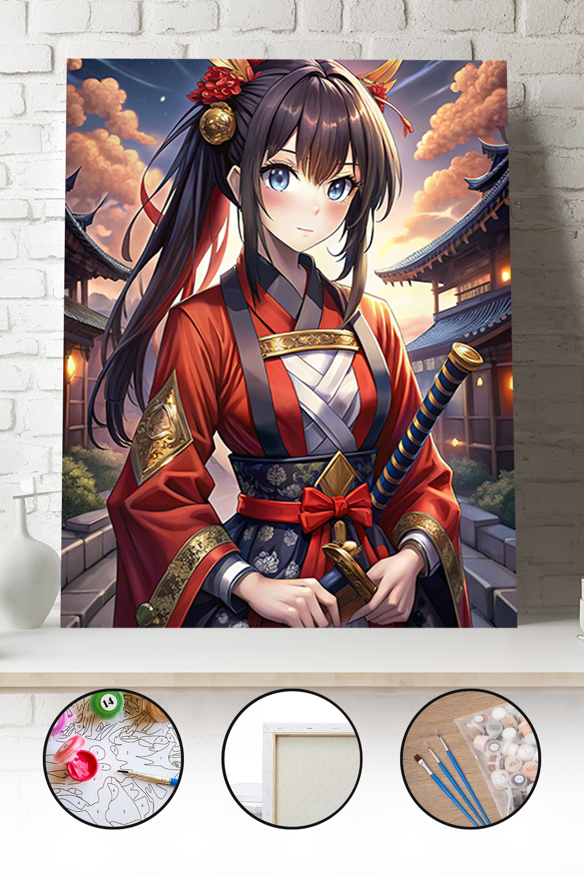Sayılarla Boyama Seti 40x50 - 50x65 cm Anime Samuray Kız – Tuval Hobi Boyama Tablosu 02