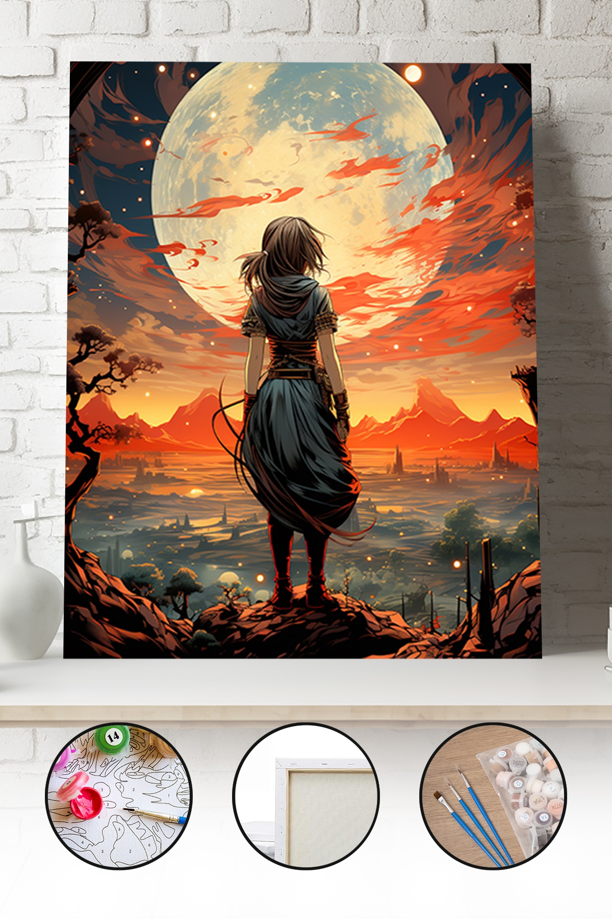 Sayılarla Boyama Seti 40x50 - 50x65 cm Anime Savaşçı Kadın – Tuval Hobi Boyama Tablosu