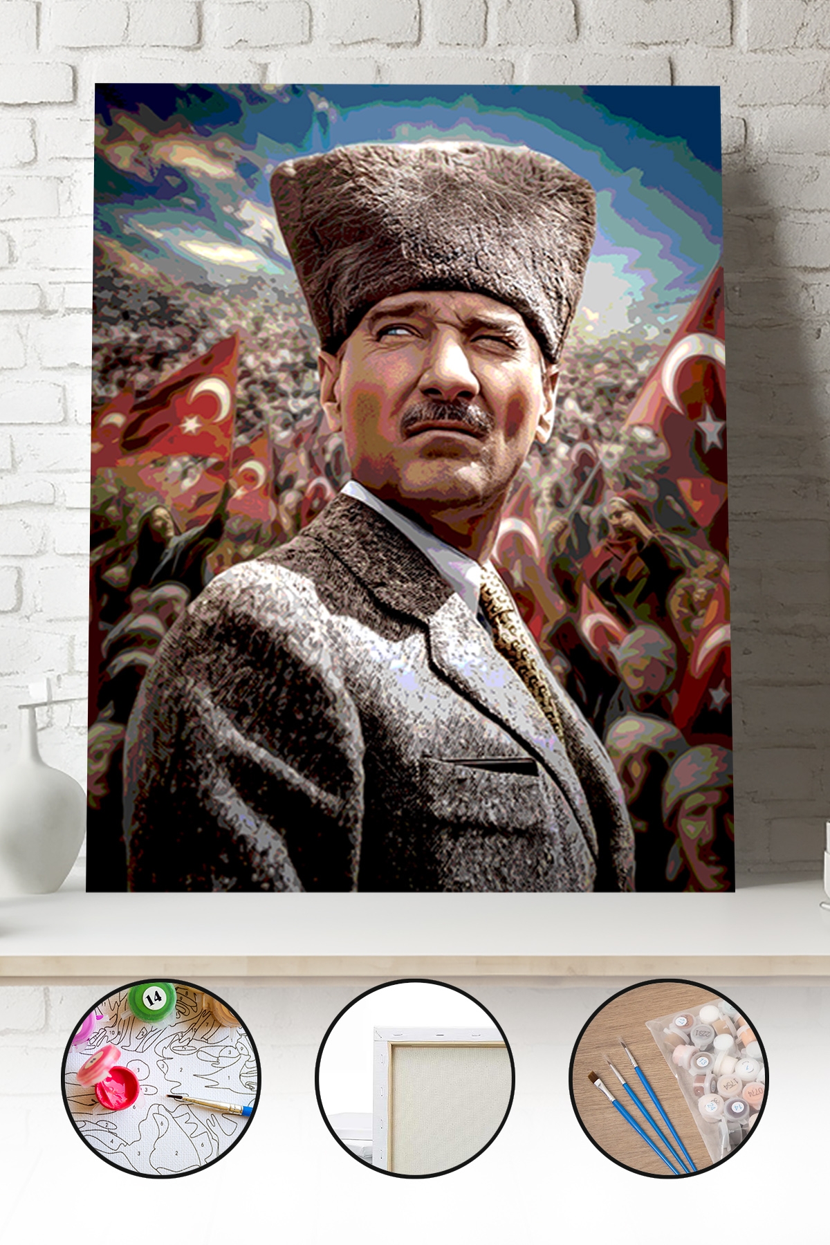 Sayılarla Boyama Seti 40x50 - 50x65 cm Atatürk ve Halkı – Tuval Hobi Boyama Tablosu