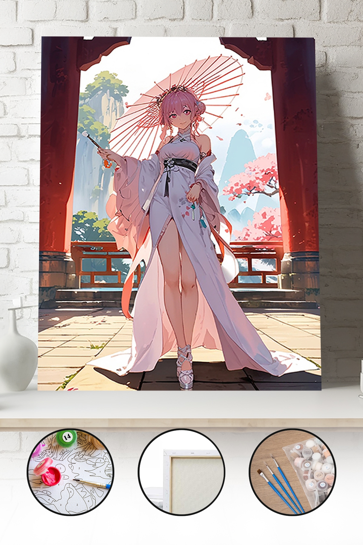 Sayılarla Boyama Seti 40x50 - 50x65 cm Sakura Anime Kızı – Tuval Hobi Boyama Tablosu 03